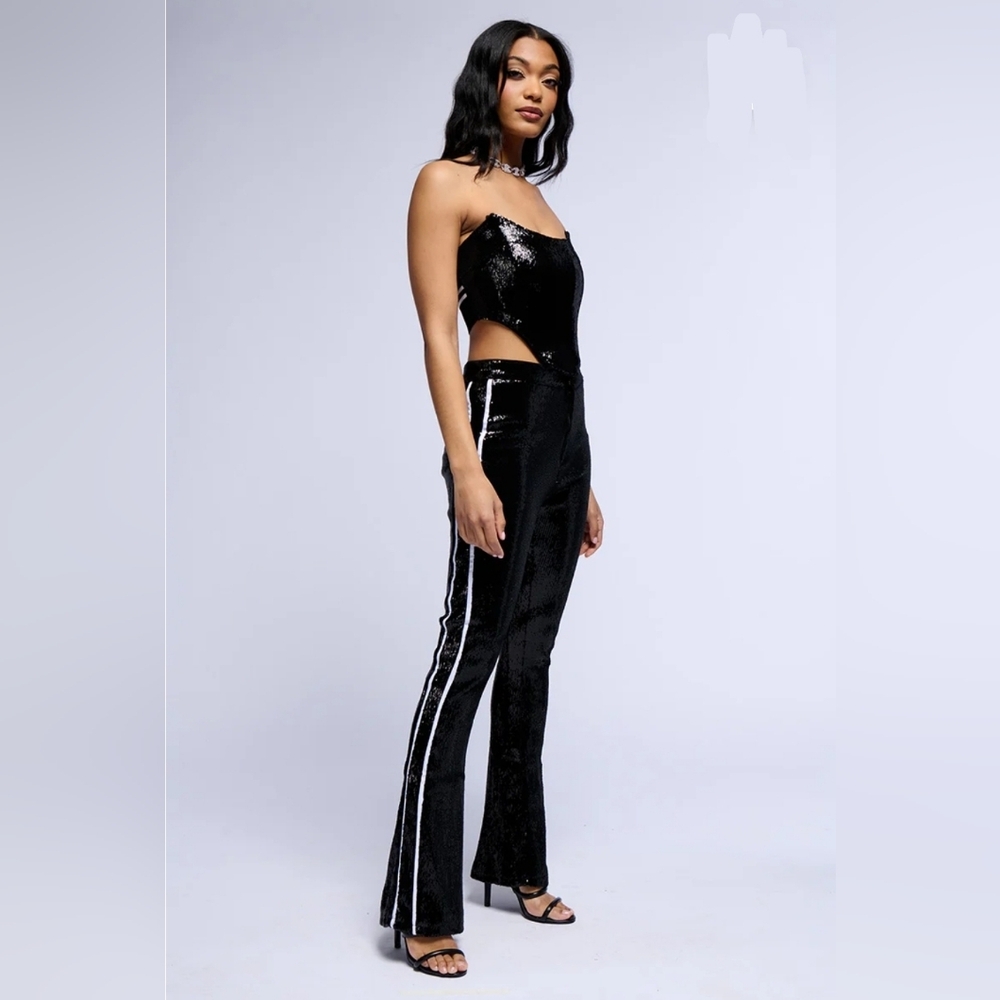 Akira Get Down On It Sequin Flare Trouser Black Size Small